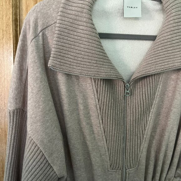 Varley | Tunic Zip-Up Sweatshirt with Cinched-Waist | Camel, Large - Picture 2 of 8